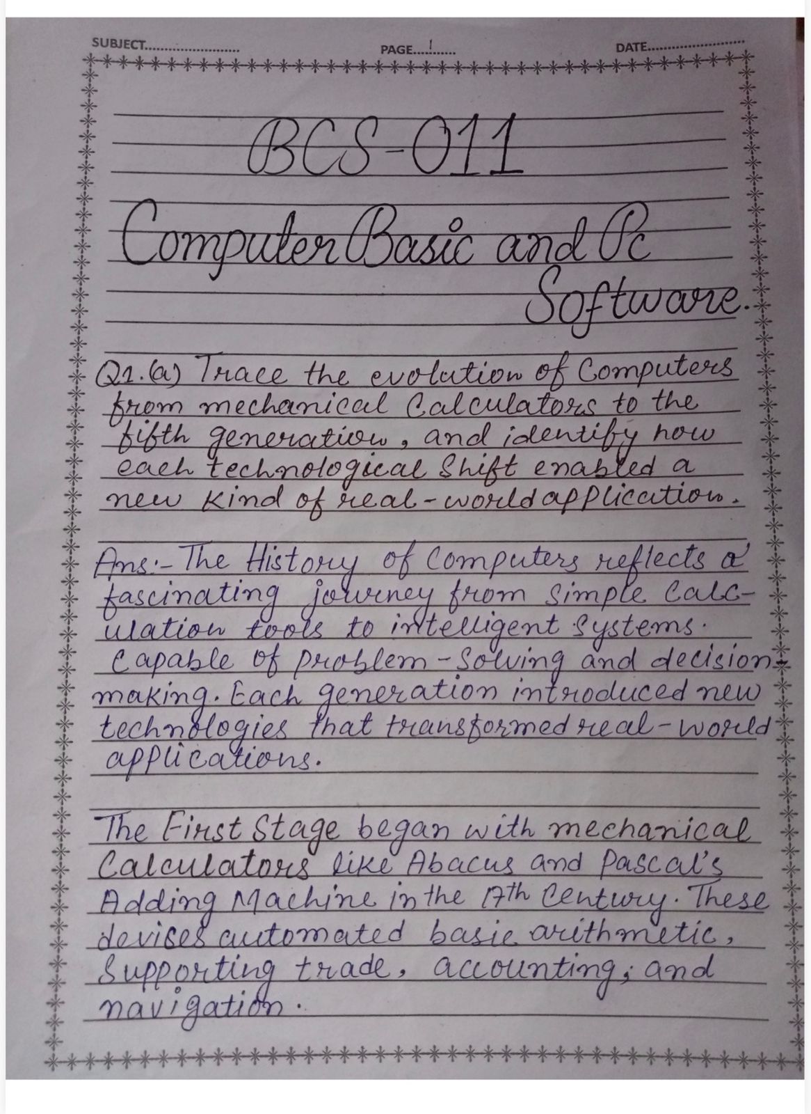 IGNOU BCA handwritten assignment front page sample