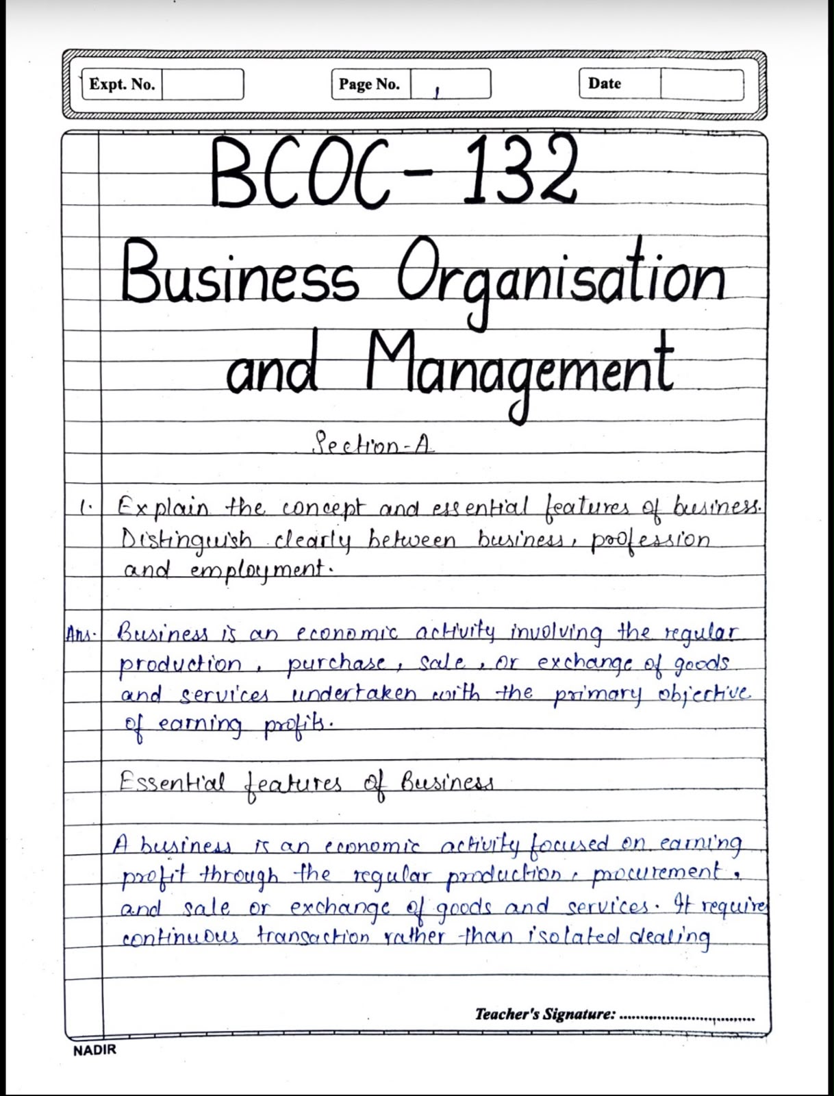 IGNOU assignment handwritten sample